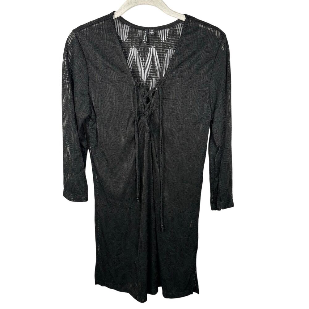 Portocruz Black Criss Cross V Neck Mesh Swimsuit Cover Up Women's Medium